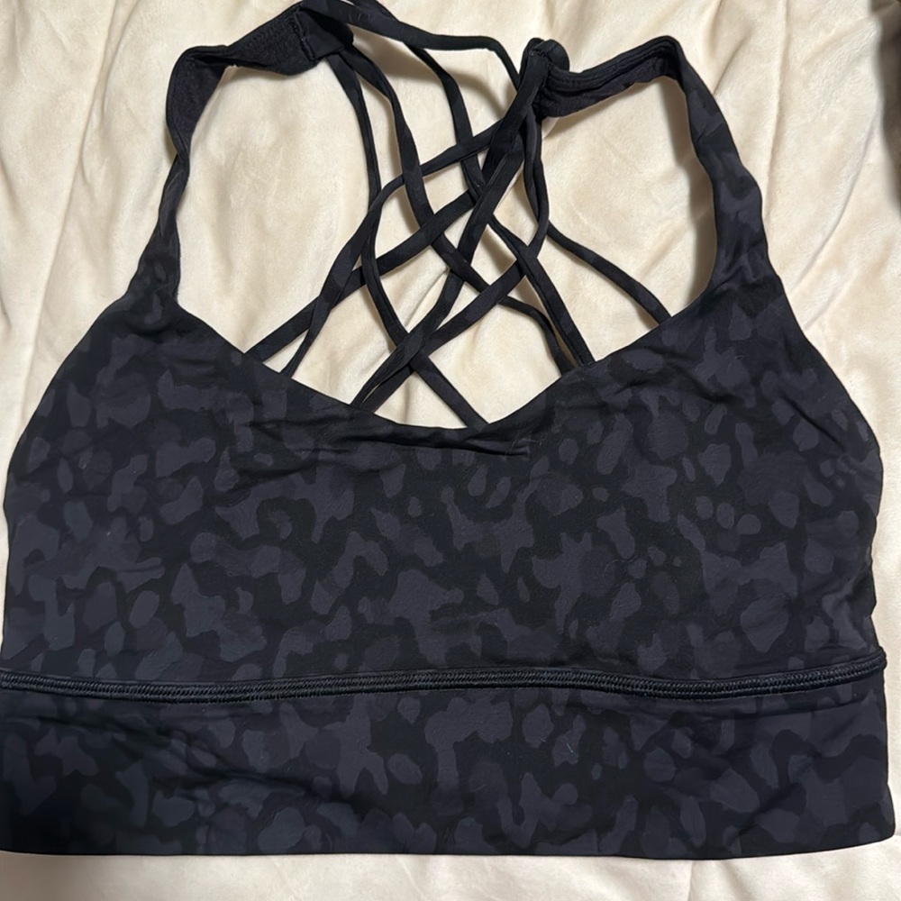 Lululemon sports bra: black camo with a cross cross back!!